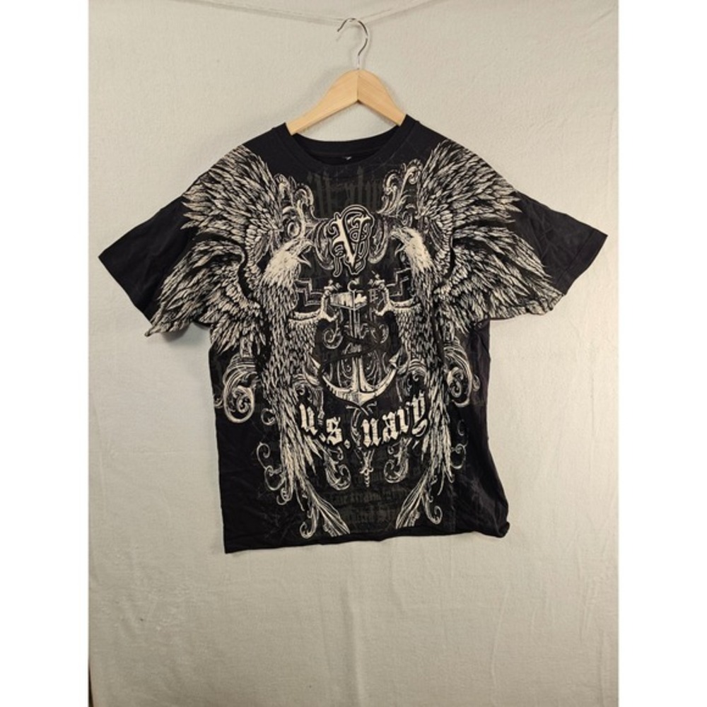 U.S. Navy Graphic Print Black Short Sleeve Mens‎ T-Shirt Anchor Eagle #1620